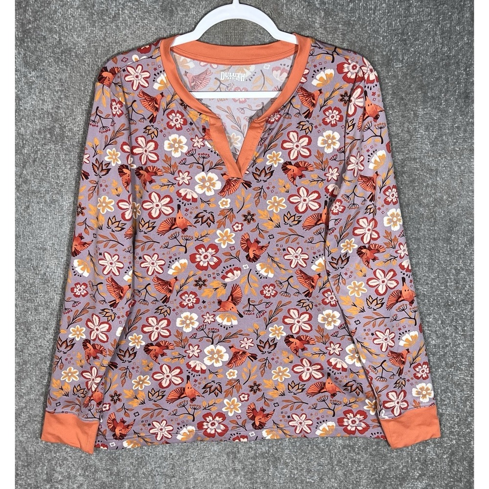 Duluth Trading Soft Jam Sleep Shirt Womens Size Large Birds Floral Long Sleeve